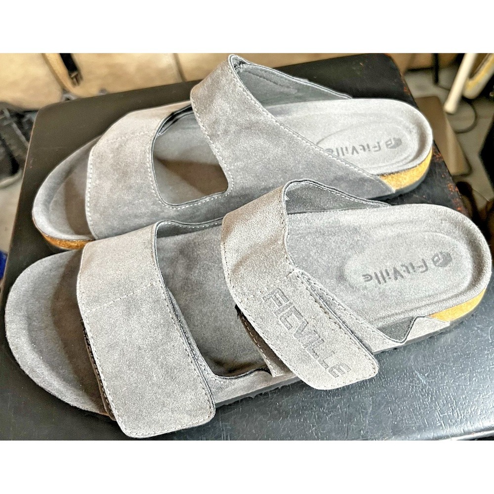 FitVille Grey Suede Arch Support Adjustable Straps Sandals Men's Size 11-11.5
